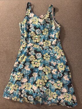 5/$15- Floral A-Line Tank Dress in Teal and Mint